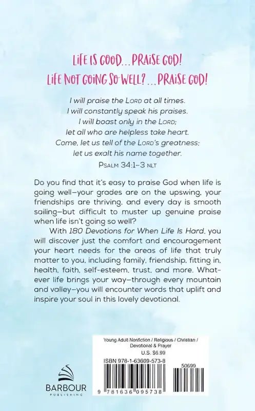 180 Devotions For When Life Is Hard for Teen Girls - Devotionals cover devotional book