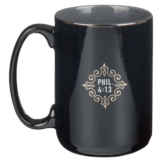 All Things Black and Silver Ceramic Coffee Mug - Philippians 4:13 - Mugs black ceramic mug