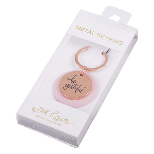 Be Grateful Rose Gold Key Ring with Soft Pink Disc | Keychains | 2