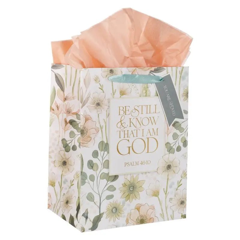 Be Still and Know Peach Meadow Large Portrait Gift Bag - Psalm 46:10 - Gift Bags