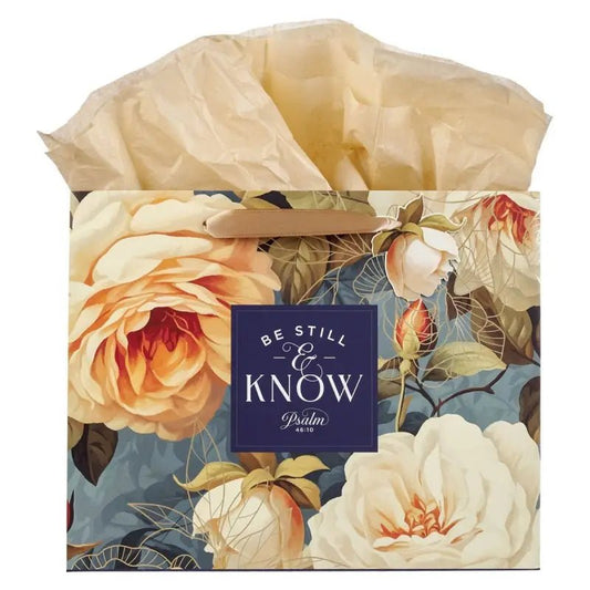 Be Still and Know Serene Roses Large Landscape Gift Bag - Psalm 46:10 - Gift Bags