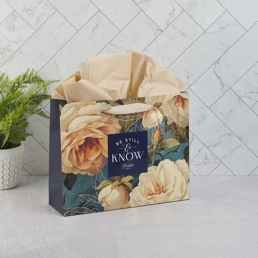 Be Still and Know Serene Roses Large Landscape Gift Bag - Psalm 46:10 - Gift Bags
