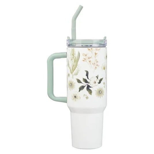 Be Still Teal Meadow 40 Oz Tumbler with Reusable Straw - Stainless Steel Mugs