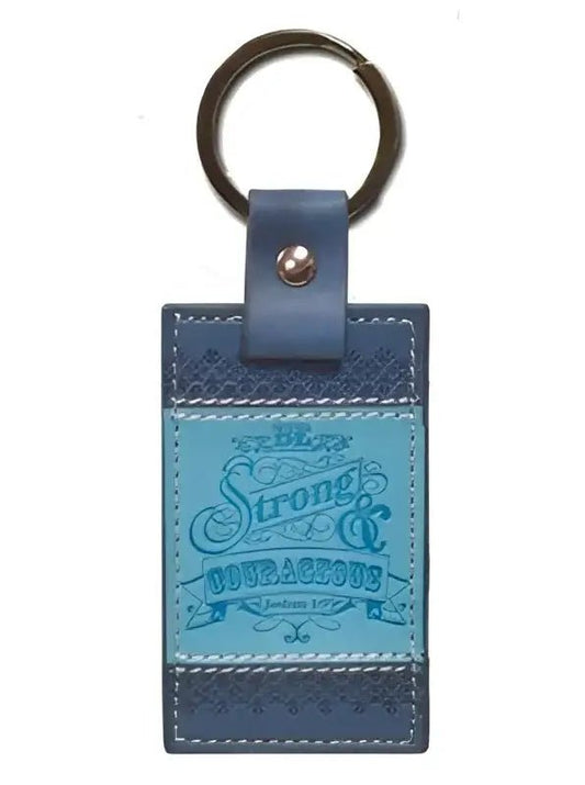 Be Strong & Courageous Joshua 1:9 Blue Keychain - Keychains blue leather keychain inspirational message