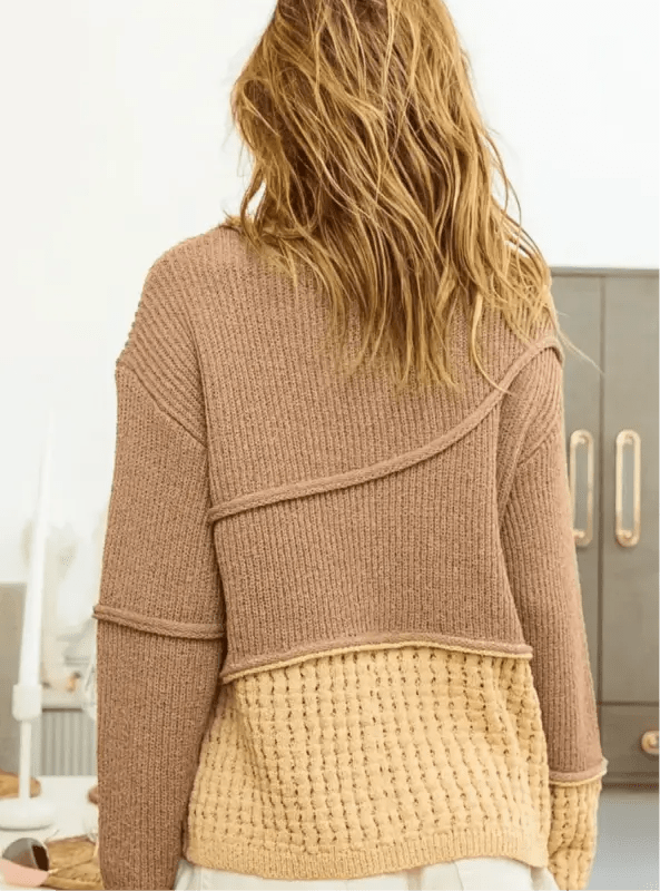 BiBi Texture Detail Contrast Drop Shoulder Sweater - Sweaters
