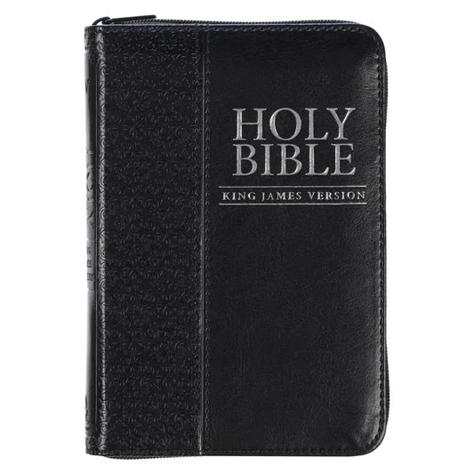 Black Faux Leather King James Version Pocket Bible with Zippered Closure - Bibles