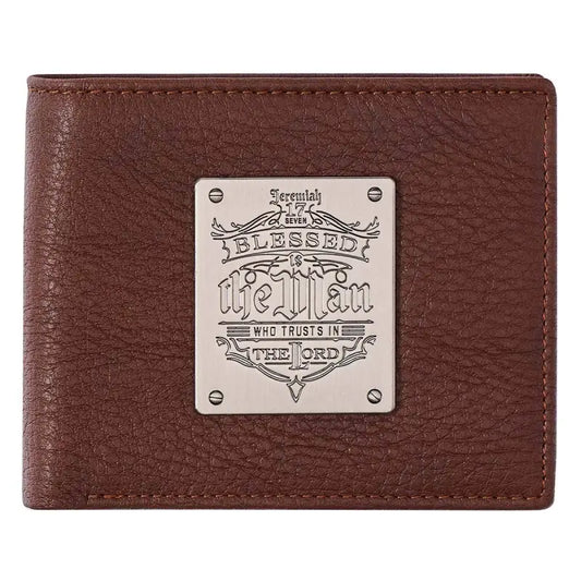 Blessed Is The Man Timber Spice Brown Genuine Leather Wallet - Jeremiah 17:7 - Mens Wallets