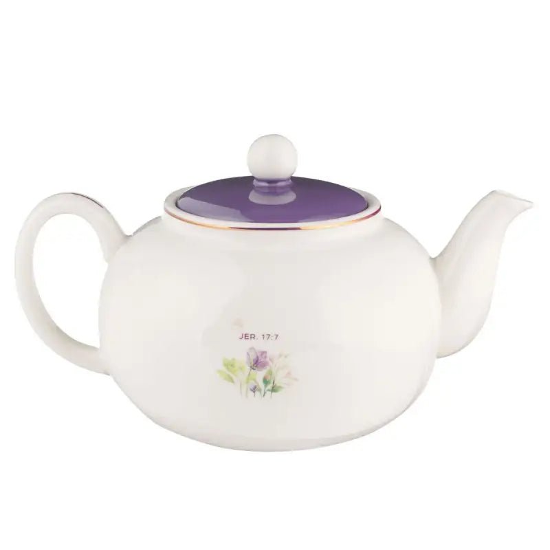 Blessed Purple Floral Ceramic Teapot - Jeremiah 17:7 - Teapots