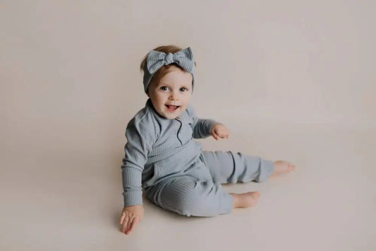Blissful Blue Baby Ribbed Playsuit with pockets by Three Little Tots - Baby Boys’ Outfits