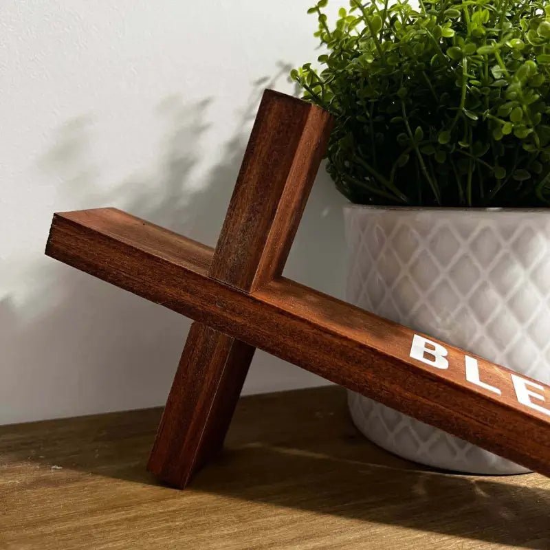 Block Blessed Wood Cross - Brown - Large / Brown - Wooden Crosses wooden cross