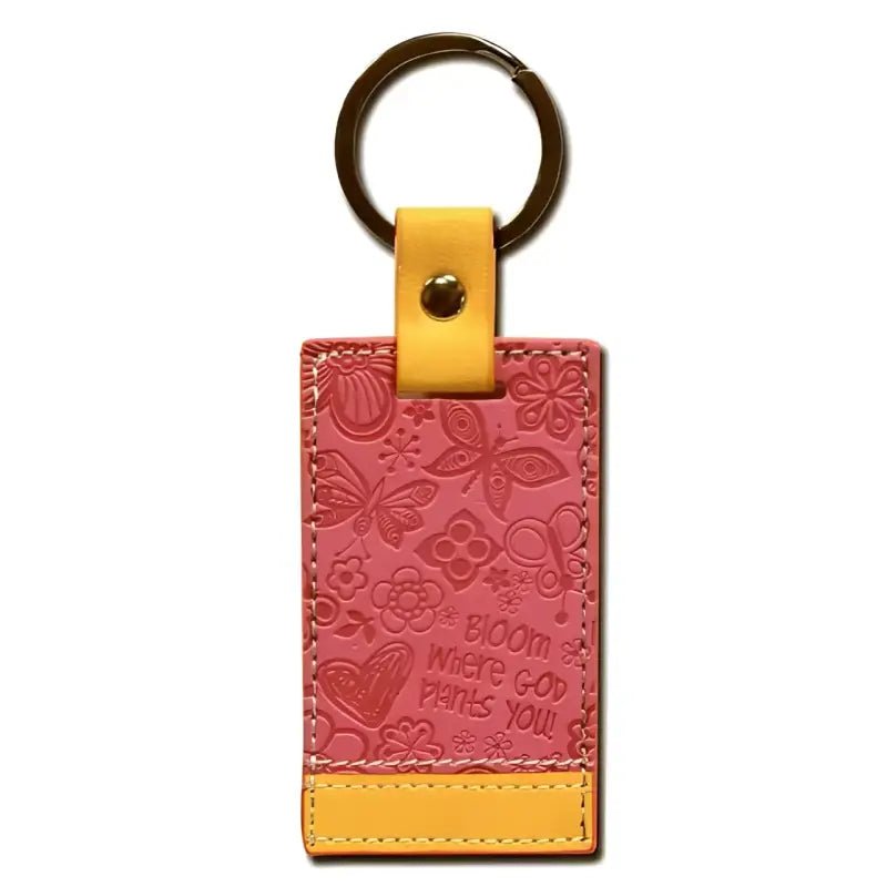 Bloom Where God Plants You Pink Keychain - Keychains pink yellow floral-patterned keychain