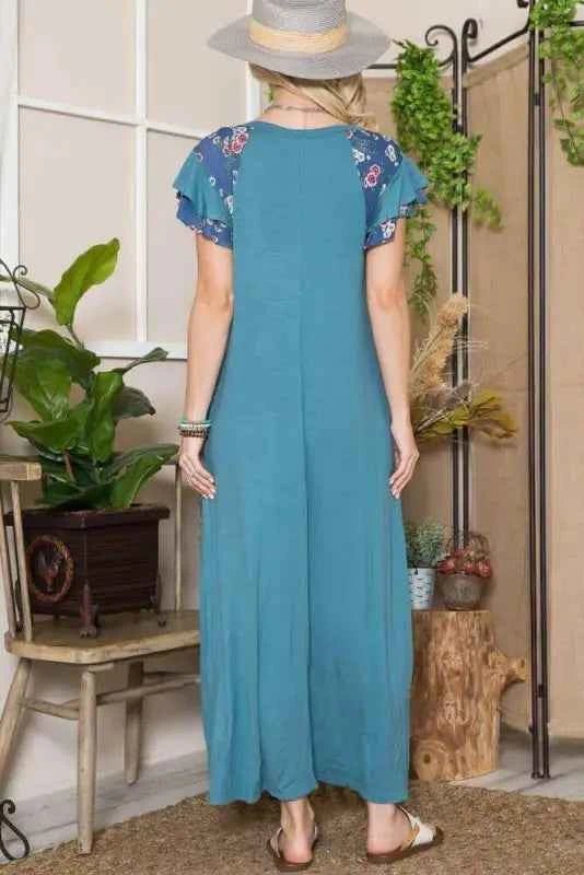 Blue Floral Sleeve Maxi Dress