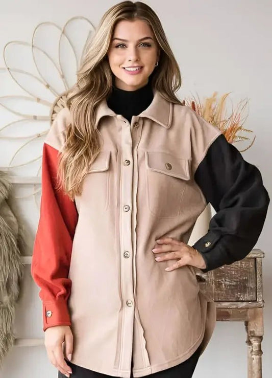 Brewster Multicolored Button Down Shacket With Pockets - Shackets color-blocked button-down shirt