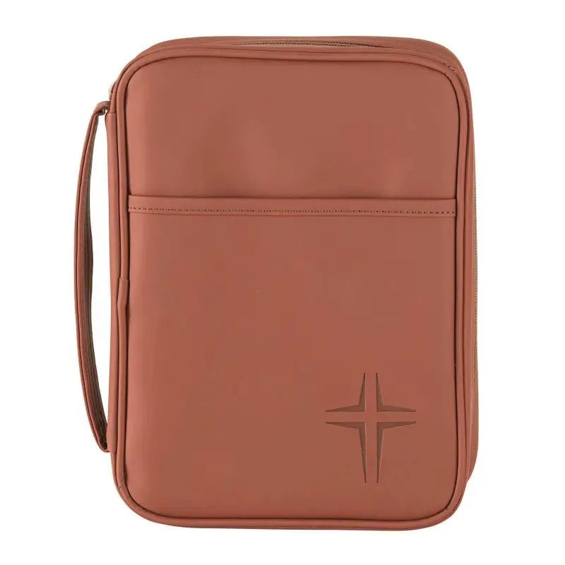 Brown Vinyl Cross Print Bible Cover (Large) - Bible Covers