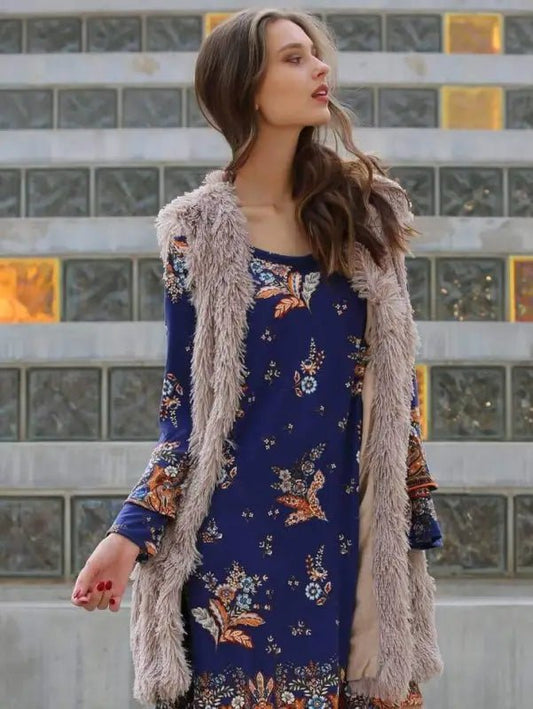 Carrie Anne Faux Fur Vest - Vests floral print dress faux fur