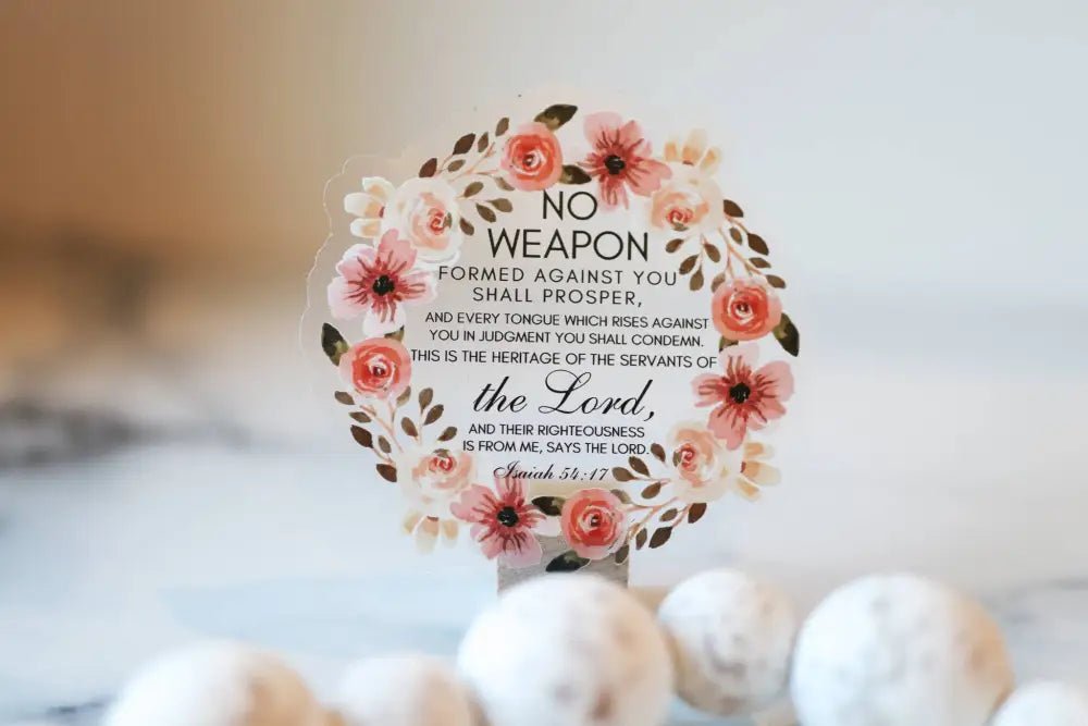 Christian Bible Verse Sticker - Isaiah 54:17 - Stickers floral-framed religious sticker
