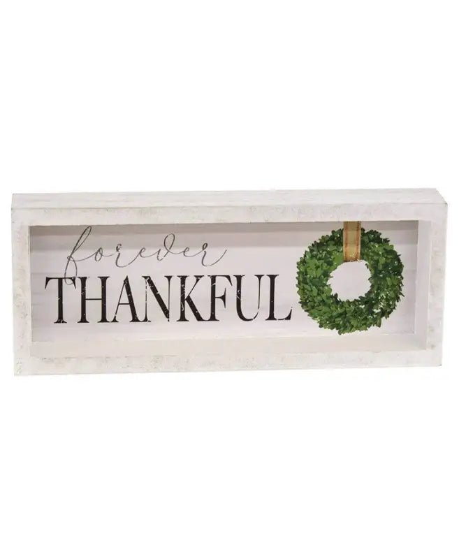Christmas White Wood Block Signs - Forever Thankful - Shelf & Wall Art