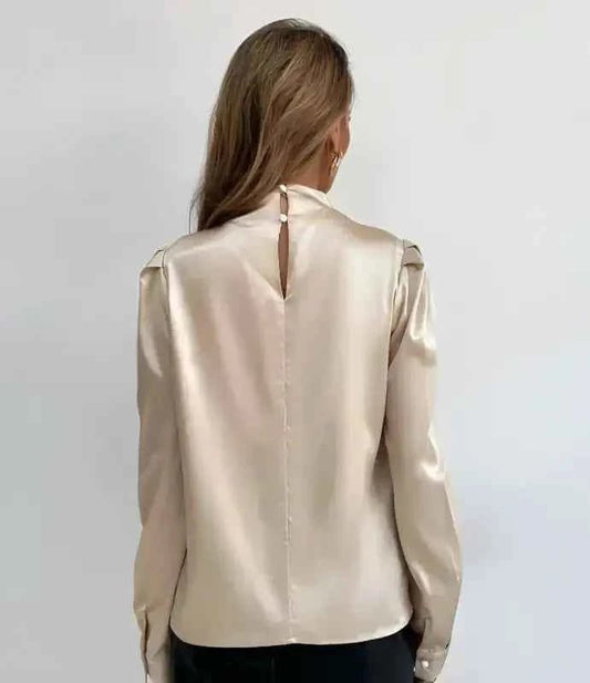 Cream Pleated Satin Blouse