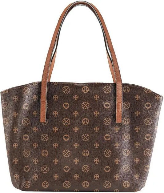 Cross and Heart Brown Signature Wedge Bible Cover - Bible Covers brown patterned tote bag