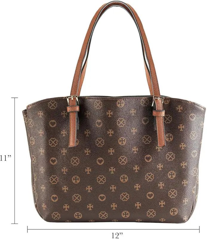 Cross and Heart Brown Signature Wedge Bible Cover - Bible Covers brown patterned tote bag