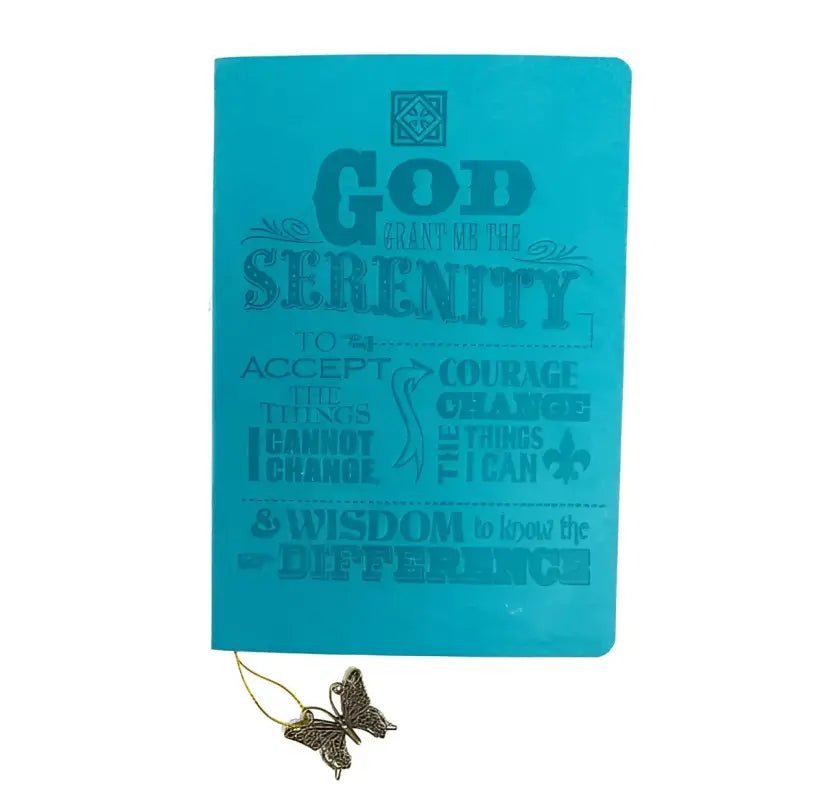 Dangle Journal: Leather Wrapped Teal Serenity Prayer - Journals teal notebook butterfly charm