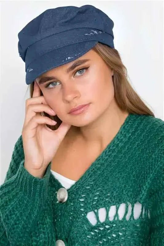 Denim Distressed Cabbie Hat