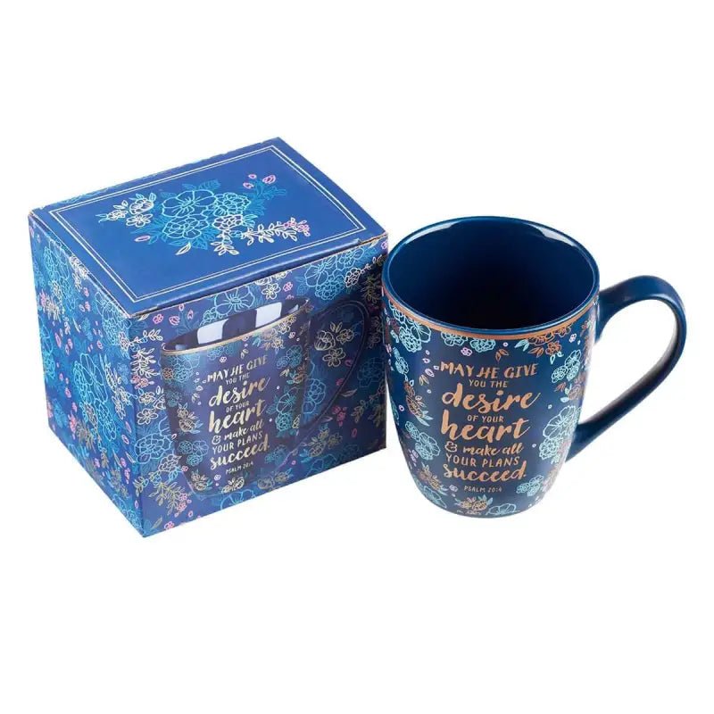 Desire of your Heart Coffee Mug - Psalm 20:4 - Mugs blue floral mug box
