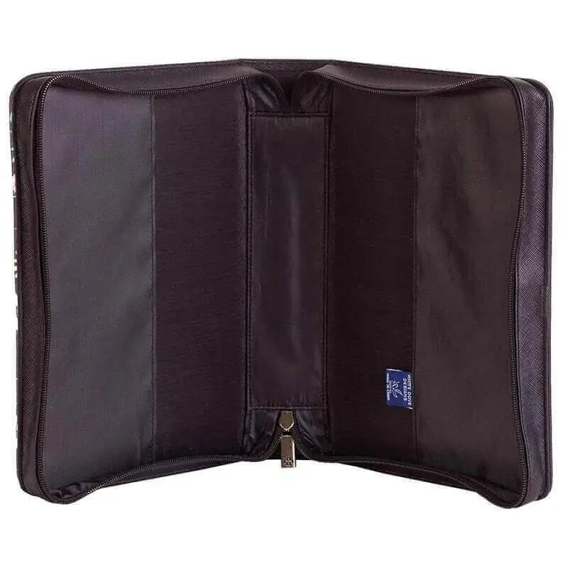 Dicksons Believe Floral Bible Cover with Handle - Bible Covers open dark brown zippered book