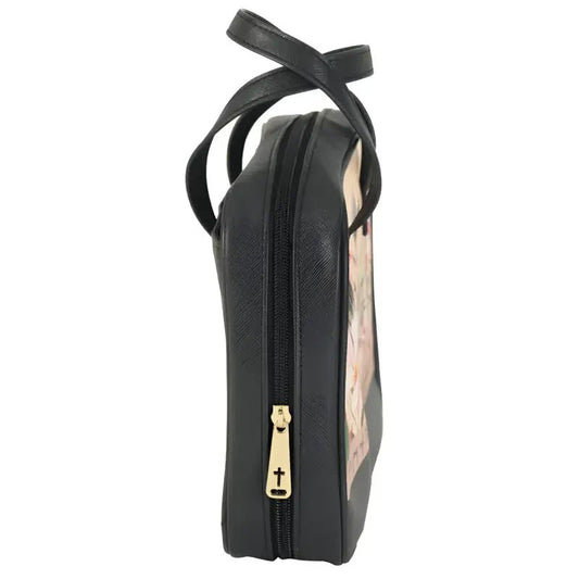 Dicksons The Joy of the Lord Floral Bible Cover Tote - Bible Covers black handbag cross zipper pull