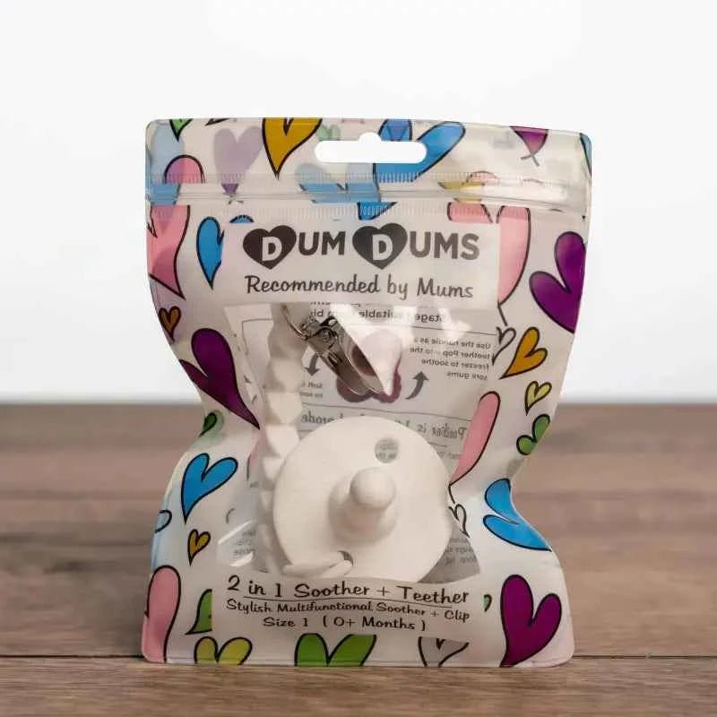 Dum Dums White Pacifier and Clip