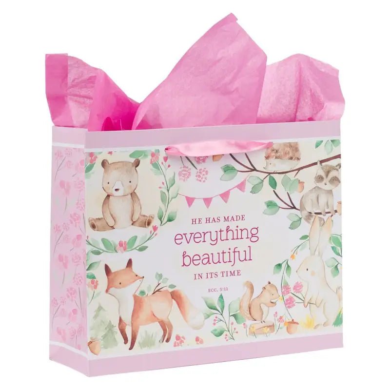 Everything Beautiful Forest Animals Large Landscape Gift Bag with Card Set - Ecclesiastes 3:11 - Gift Bags