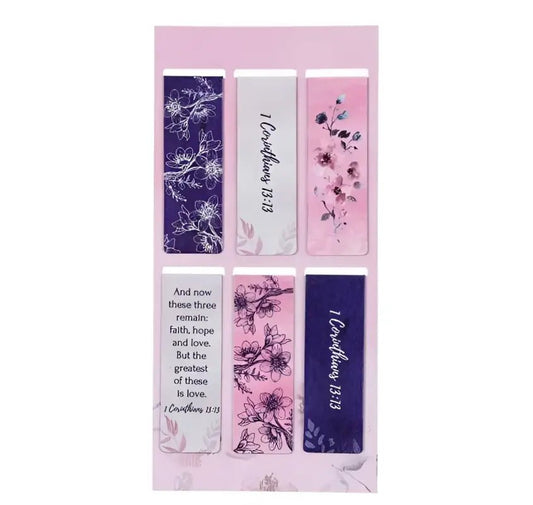 Faith Hope Love Magnetic Bookmark Set - 1 Corinthians 13:13 - Magnetic Bookmarks set floral bookmarks