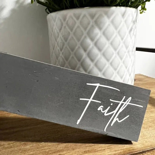 Faith-Inspired “Faith” Wooden Cross – Gray Decor - Large - Wooden Crosses gray wooden block faith inscription
