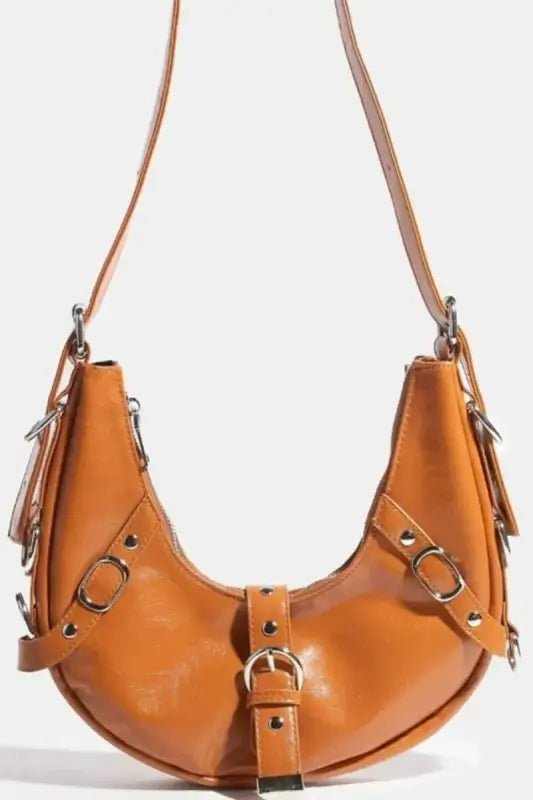 Fame Multi Belt Strap Accent Shoulder Bag - BR / One Size - Bags