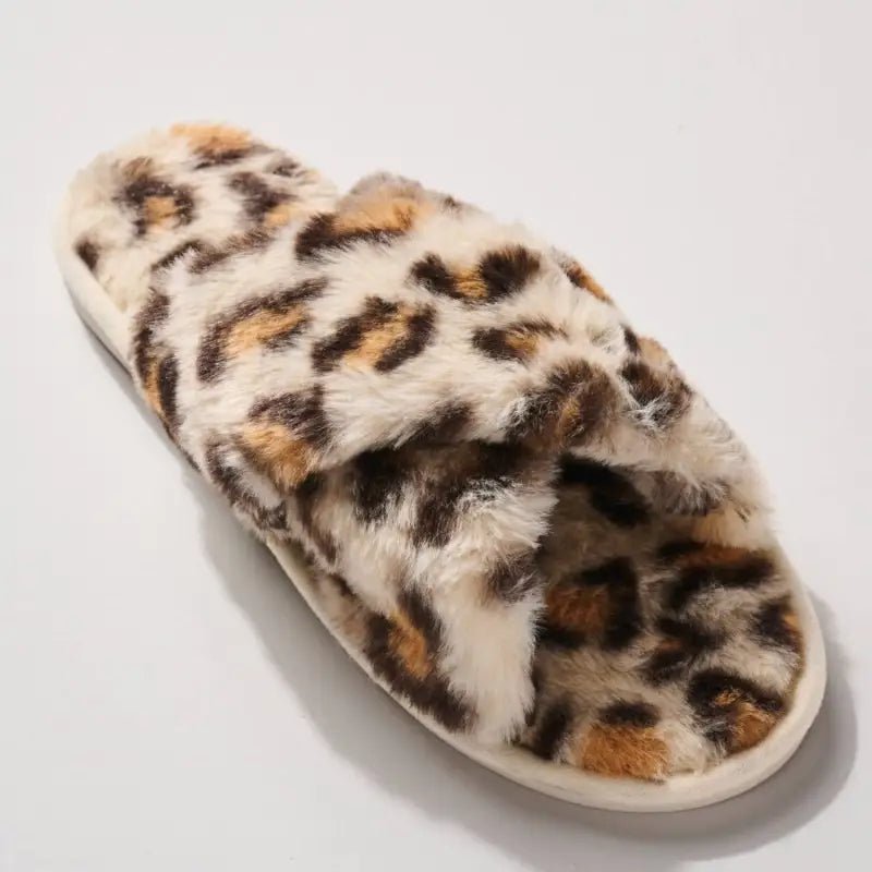 Faux Fur Slippers - Slippers leopard print fuzzy slipper