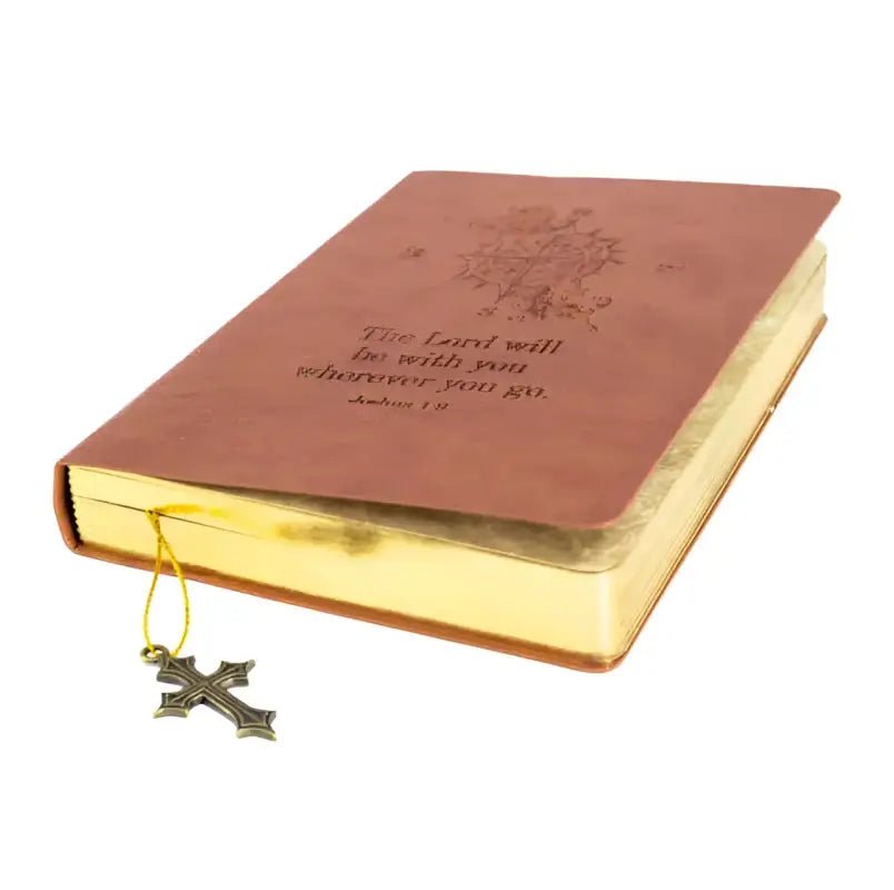 Faux Leather Brown Compass Journal - Journals leather-bound book cross bookmark