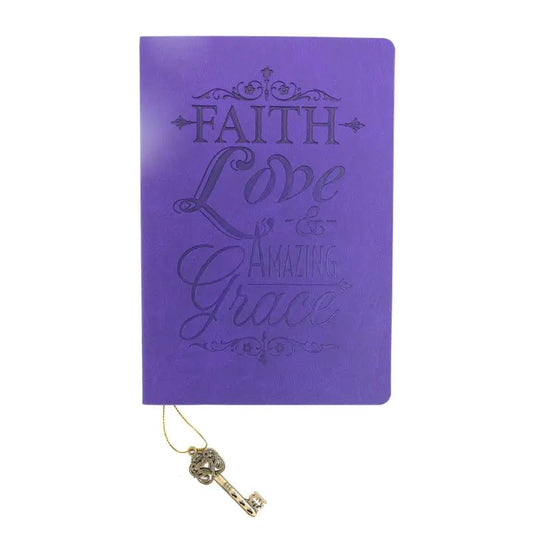 Faux Leather Purple Faith Love & Grace Journal - Journals purple journal key bookmark