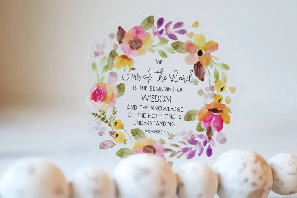 Fear Of The Lord Clear Sticker 3x3 - Stickers floral wreath religious text