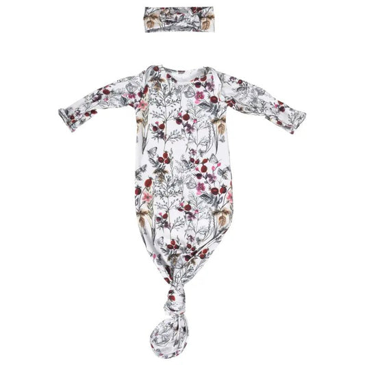 Floral Newborn Knotted Baby Gown by Three Little Tots - Girls Onesies