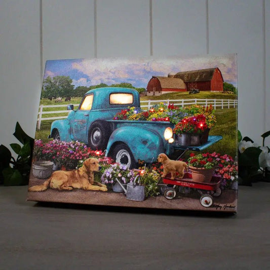 Flower Delivery Lighted Tabletop Canvas - Shelf & Wall Art illuminated canvas print vintage truck