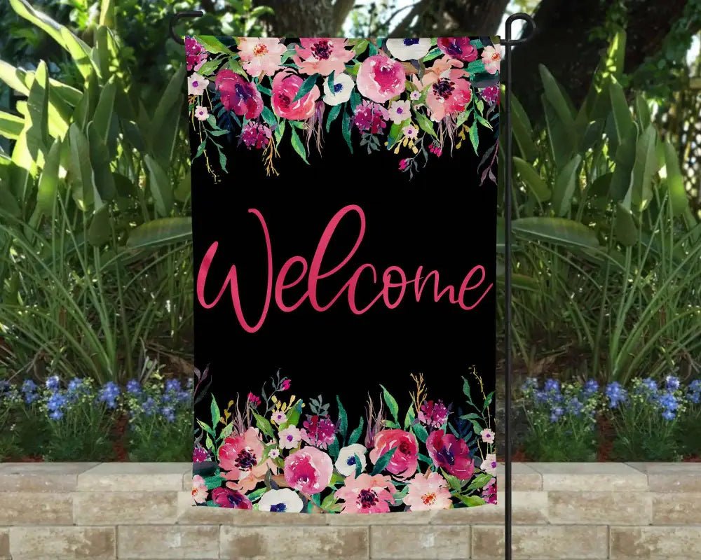 Garden Flag - Welcome Black Floral - Yard Flags floral garden flag