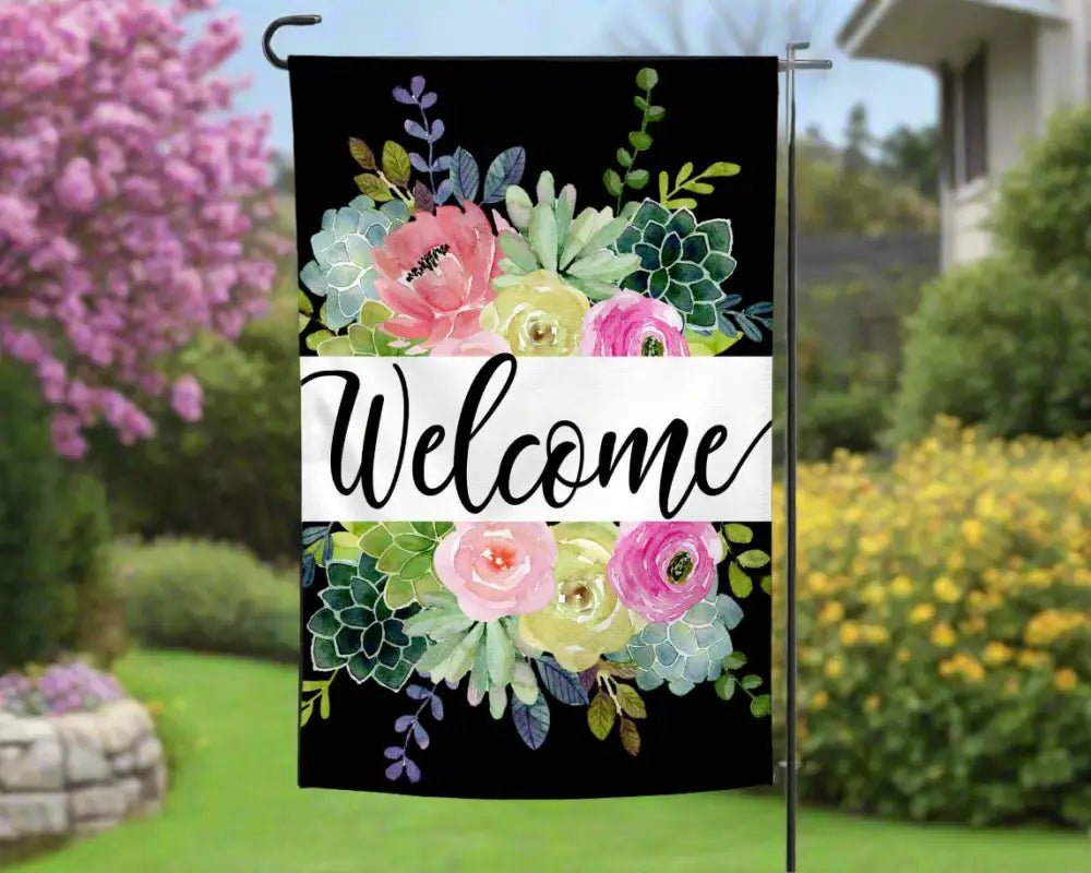 Garden Flag - Welcome Floral Succulents - Yard Flags floral garden flag