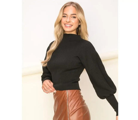 Georgia Soft Touch Long Sleeve Sweater - Small - Sweaters woman black long-sleeved mock-neck sweater