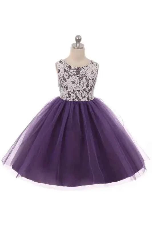 Girl's Purple Lace Illusion Dress