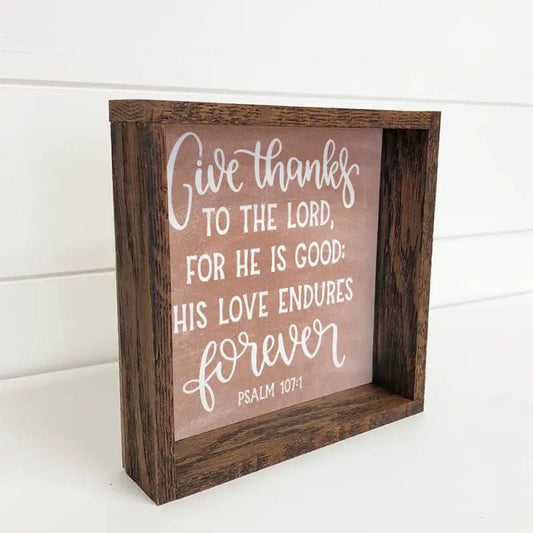 Give Thanks to the Lord Wall Art - Scripture Canvas Artwork - 6x6’’ Mini Canvas Art with Wood Box Frame - Shelf & Wall