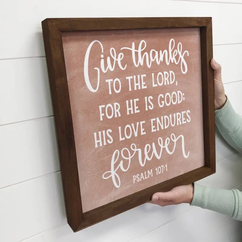 Give Thanks to the Lord Wall Art - Scripture Canvas Artwork - 6x6’’ Mini Canvas Art with Wood Box Frame - Shelf & Wall