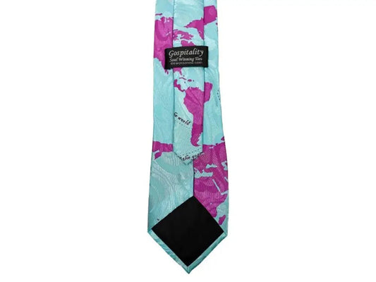 Go Into All The World Christian Tie - Neckties aqua magenta world map tie