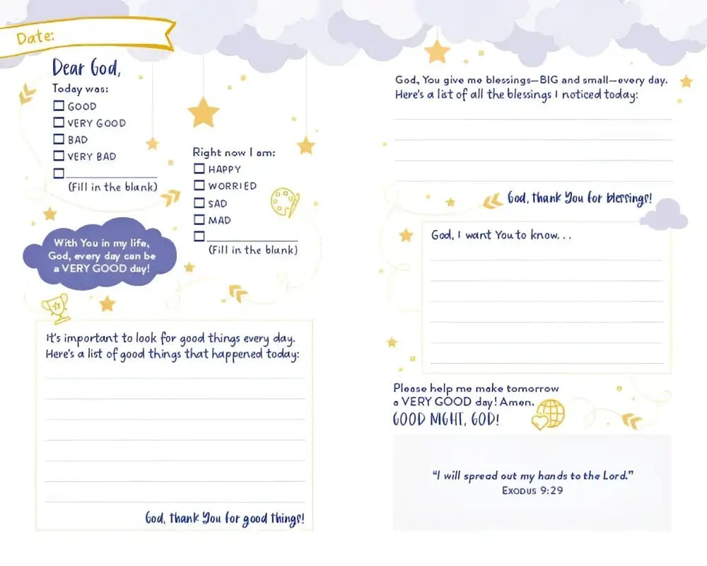 Good Night God: A Bedtime Prayer Map for Boys - Journals children’s gratitude journal page