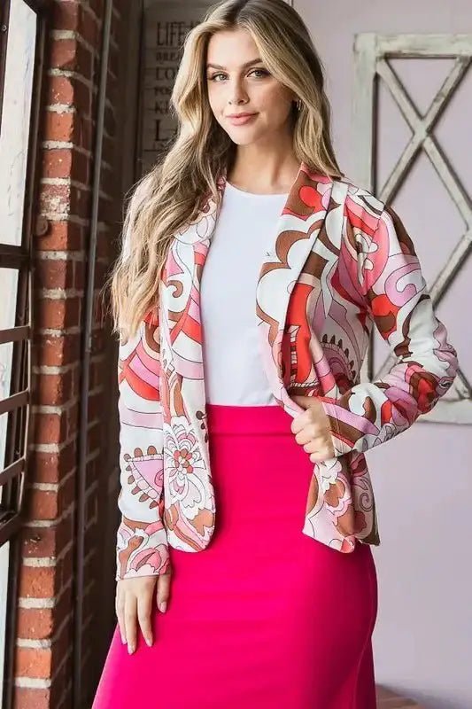 Heimish Full Size Shawl Floral Open Blazers Plus Size - Blazers