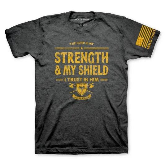 HOLD FAST Mens T-Shirt Strength & Shield - Medium / Charcoal Heather - Men’s T-Shirts